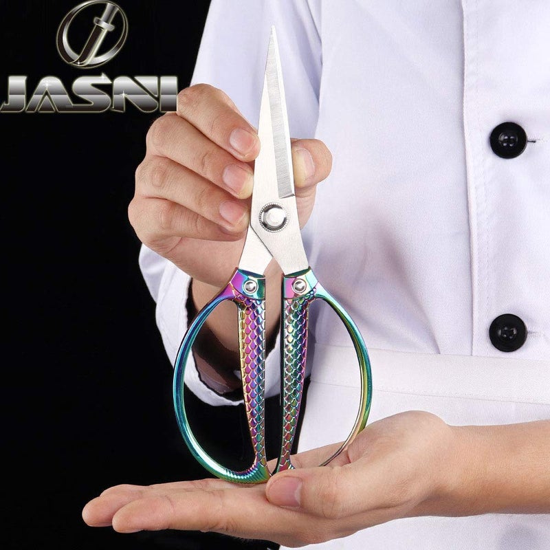 Jasni Stainless Steel Heavy Duty kitchen shears scissors for food meat poultry cooking cutting sharp Powerful strong professional All-Purpose pretty Color rainbow iridescent Titanium utility Office - Image 4